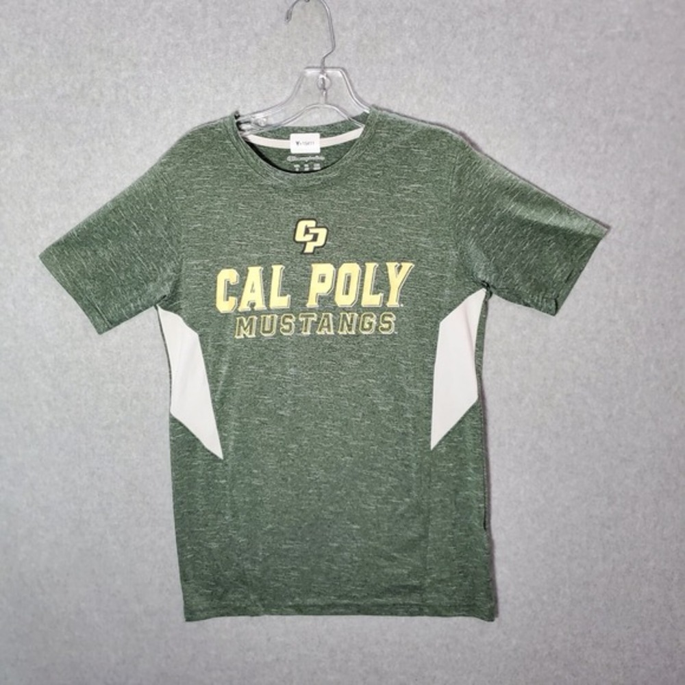 Cal Poly Mustangs Men T-Shirt Small Green Logo Graphic Print Champion Crew Neck